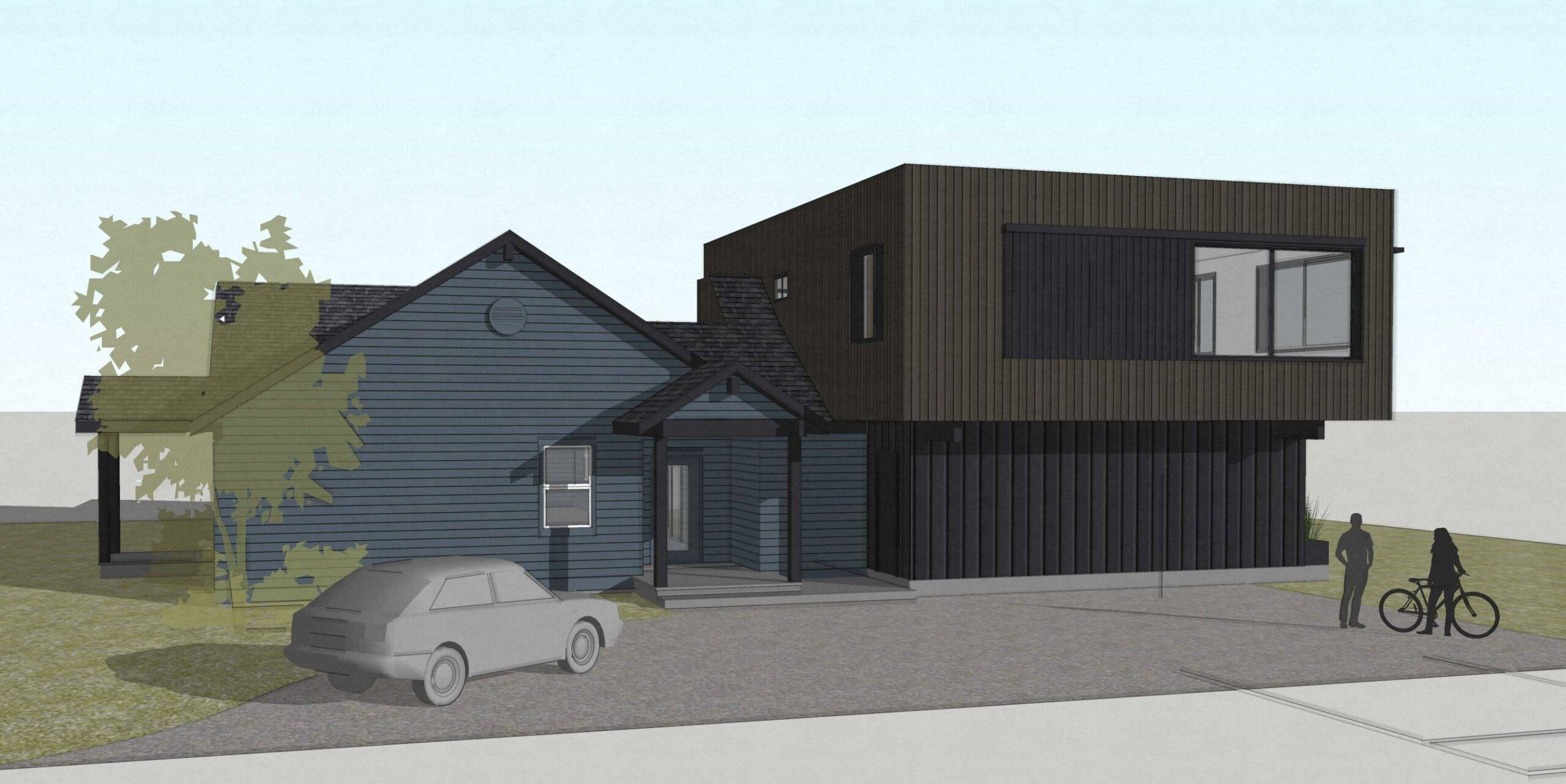 Architectural drawing of net zero addition designed by Cultivate to be built in Bend, Oregon.