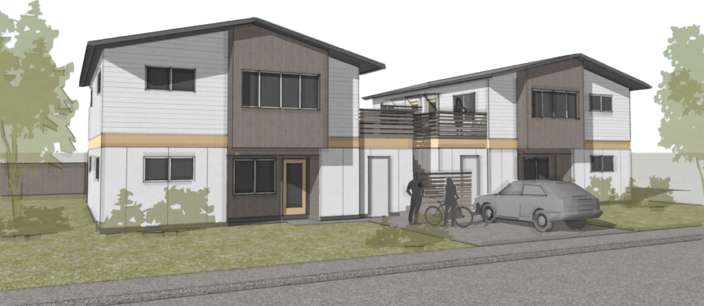Architectural drawing of fourplex conversion under development by Cultivate Inc.