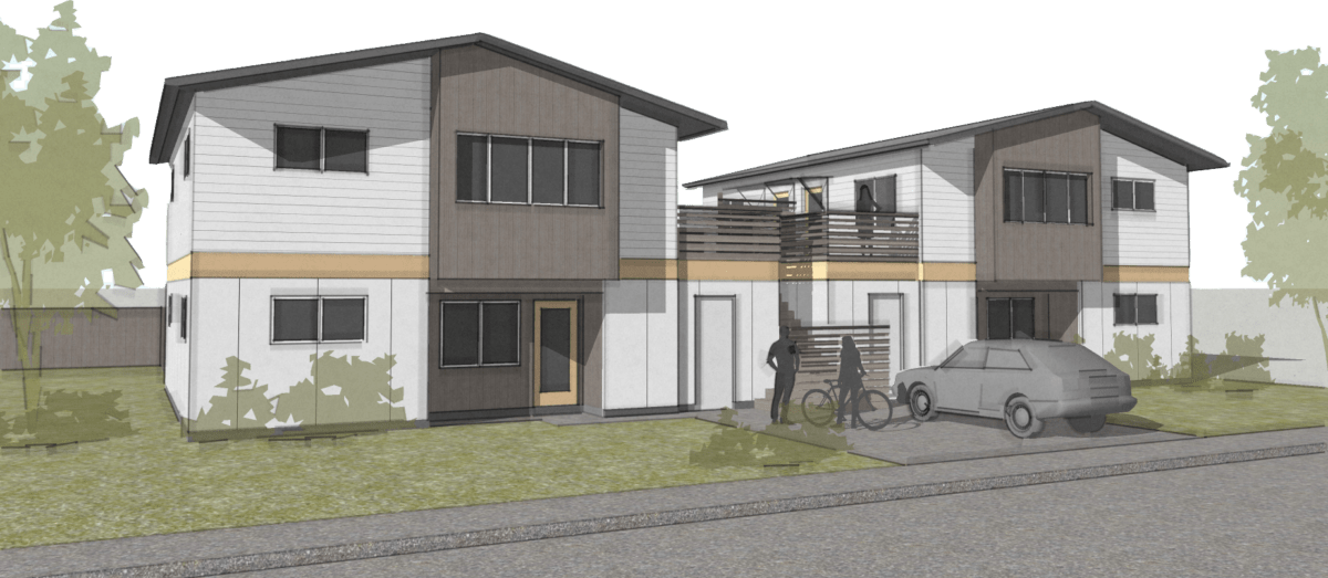 Architectural drawing of fourplex conversion under development by Cultivate Inc.